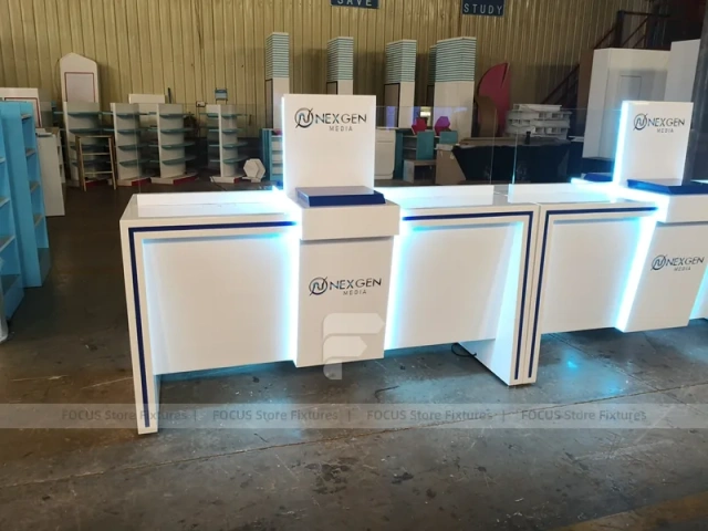 White Blue Laptop Phone Display Counter