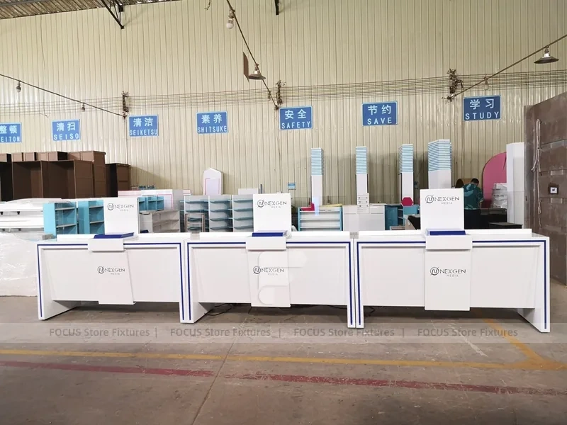 White Blue Laptop Phone Display Counter