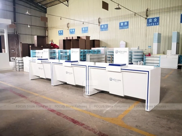 White Blue Laptop Phone Display Counter