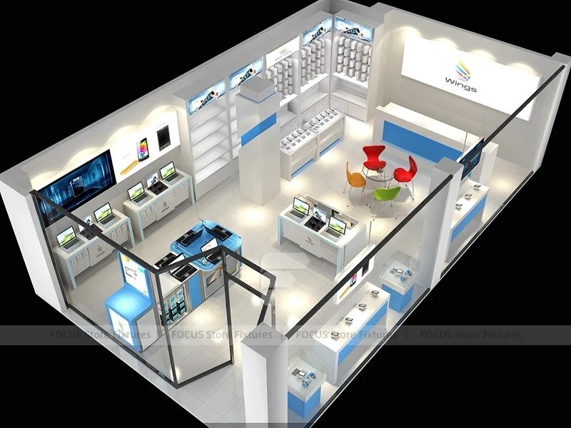 White Blue Mobile Electronics Store 3D Layout