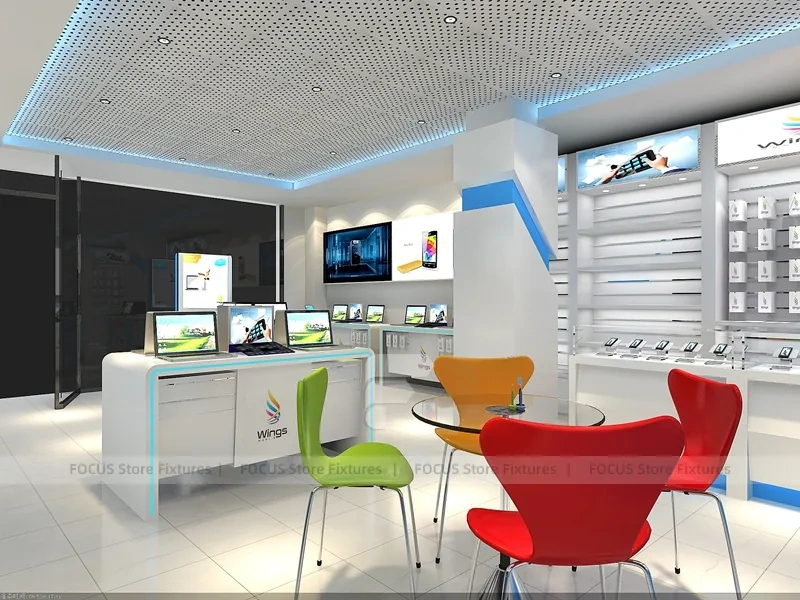 White Blue Mobile Electronics Store 3D Layout