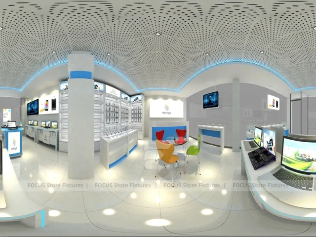 White Blue Mobile Electronics Store 3D Layout