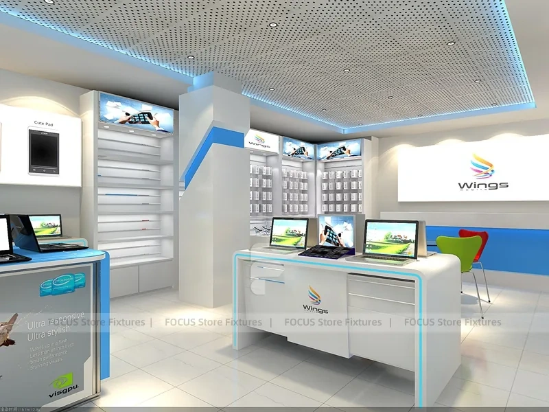 White Blue Mobile Electronics Store 3D Layout