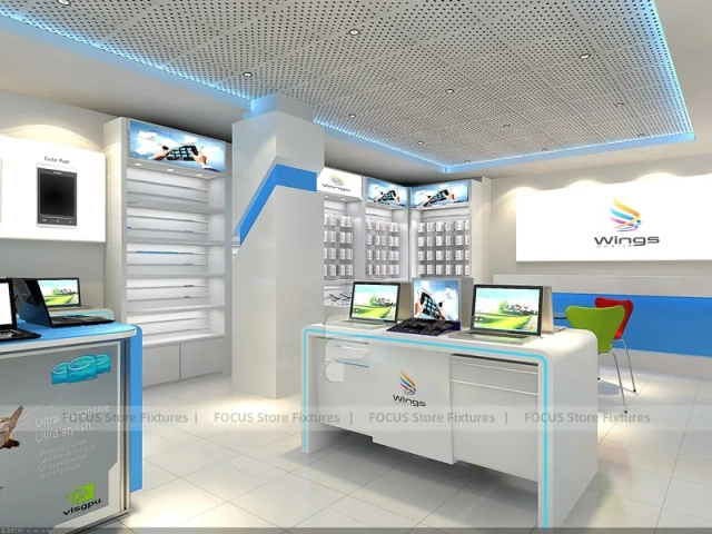 White Blue Mobile Electronics Store 3D Layout