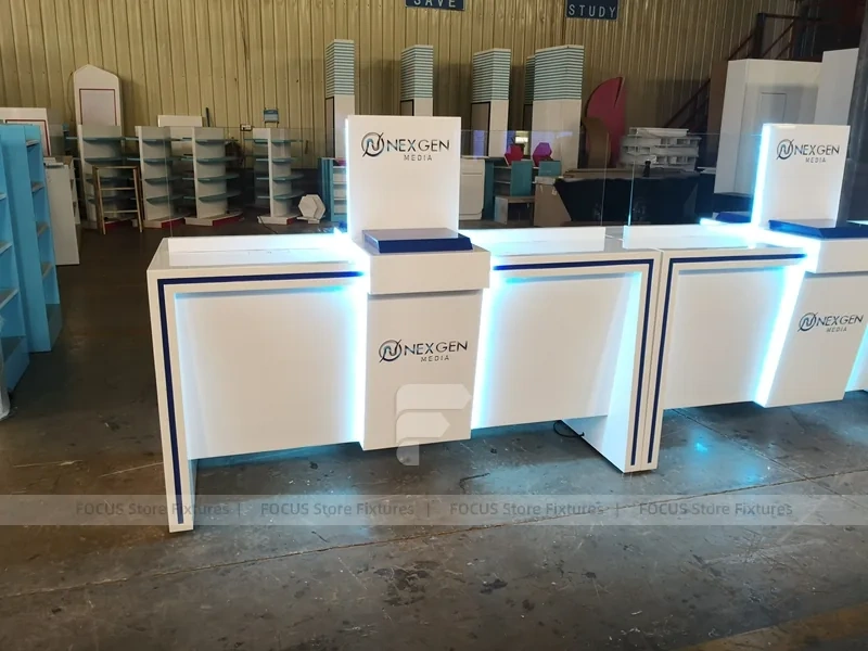 White Blue Mobile Phone Reception Counter Set
