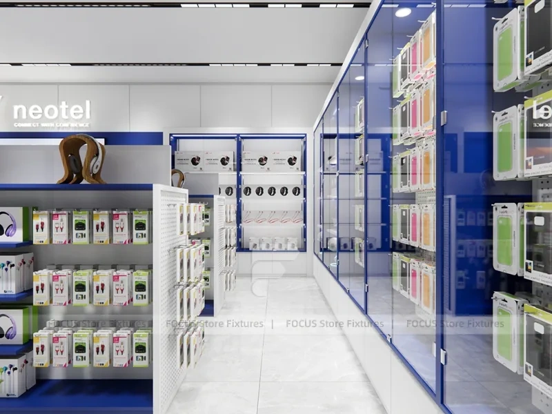 White Blue Mobile Phone Store Interior Counter