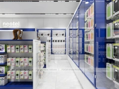 White Blue Mobile Phone Store Interior Counter