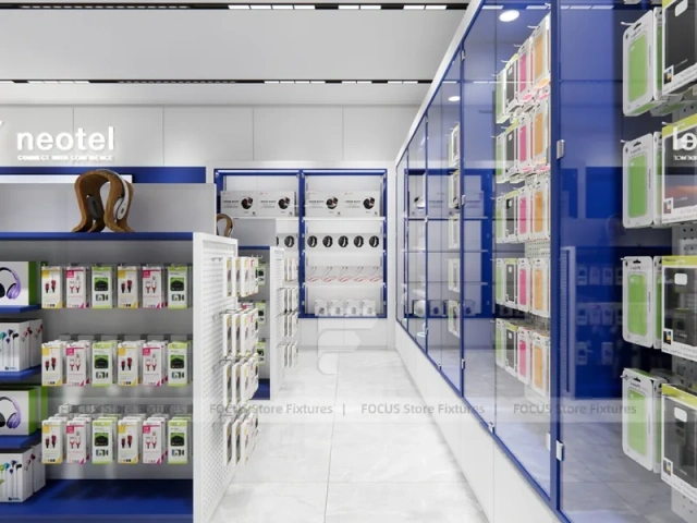 White Blue Mobile Phone Store Interior Counter