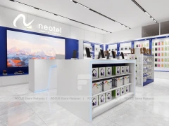 White Blue Mobile Phone Store Interior Counter