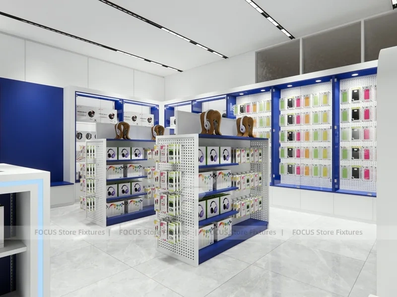 White Blue Mobile Phone Store Interior Counter