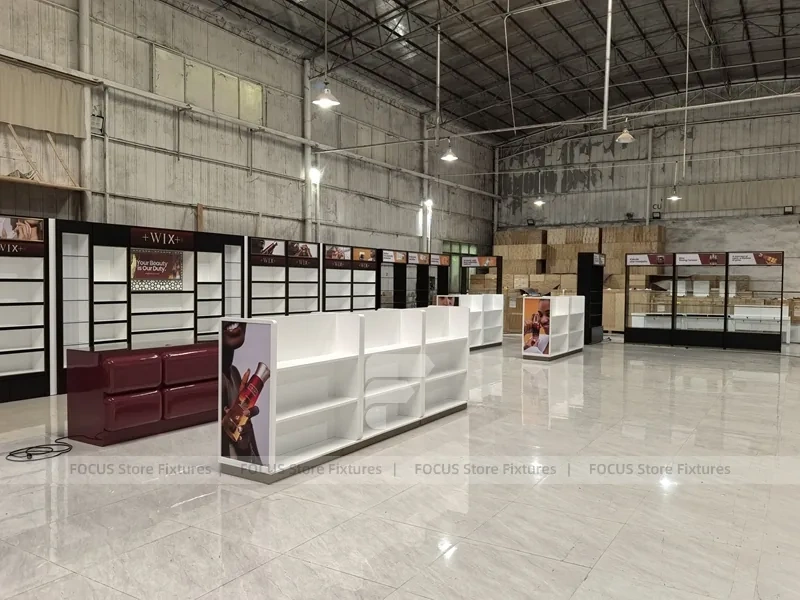 White Cosmetics Fixture Showroom with Counters