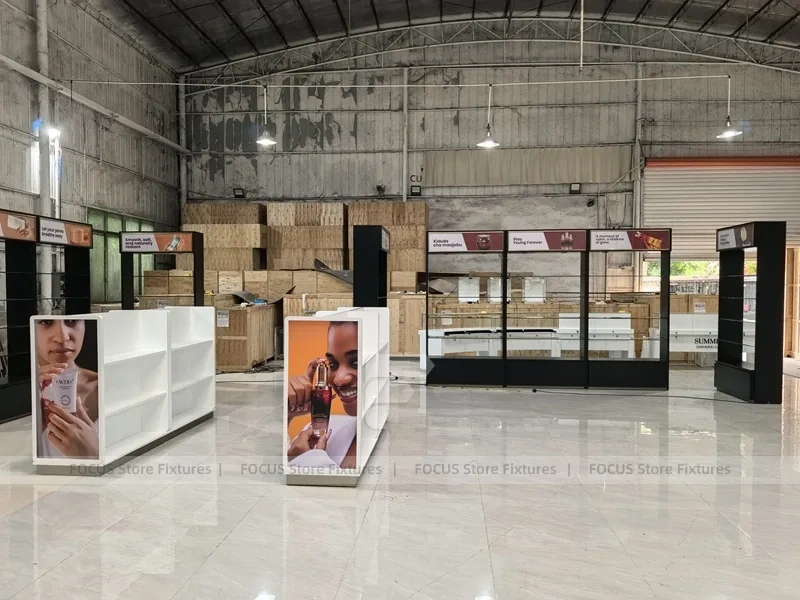 White Cosmetics Fixture Showroom with Counters