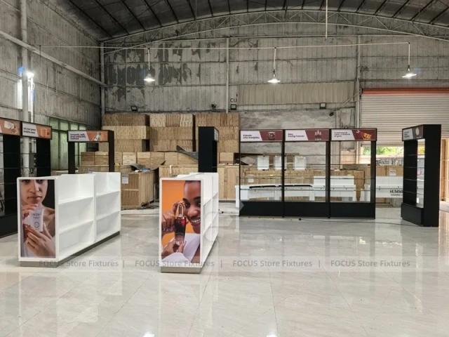 White Cosmetics Fixture Showroom with Counters