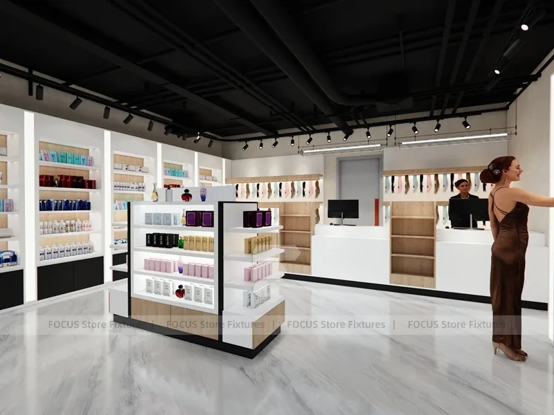 White Cosmetics Store with Center Island Displays