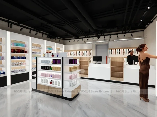 White Cosmetics Store with Center Island Displays