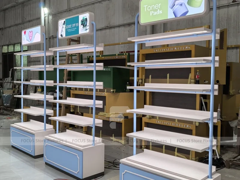 White Double Sided Gondola Shelving Unit