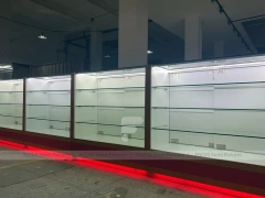 White Glass Kiosk Counter With Red LED Base