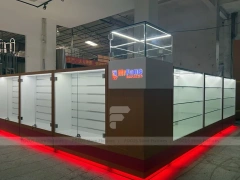 White Glass Kiosk Counter With Red LED Base