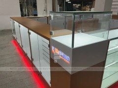 White Glass Kiosk Counter With Red LED Base