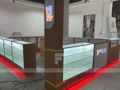 White Glass Kiosk Counter With Red LED Base