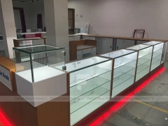 White Glass Kiosk Counter With Red LED Base