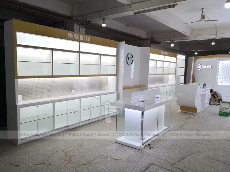 White Glass Mobile Phone Counter Wall Display