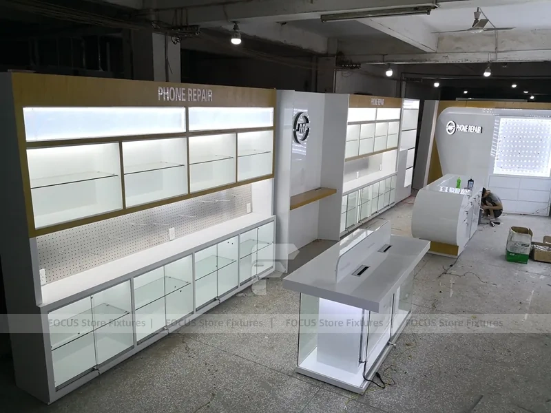 White Glass Mobile Phone Counter Wall Display