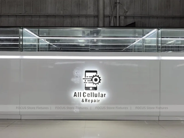White Glass Mobile Phone Store Counter Layout