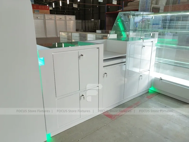 White Glass Phone Store Counter With Green LED