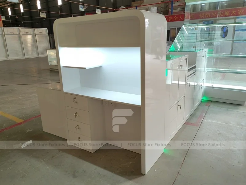 White Glass Phone Store Counter With Green LED