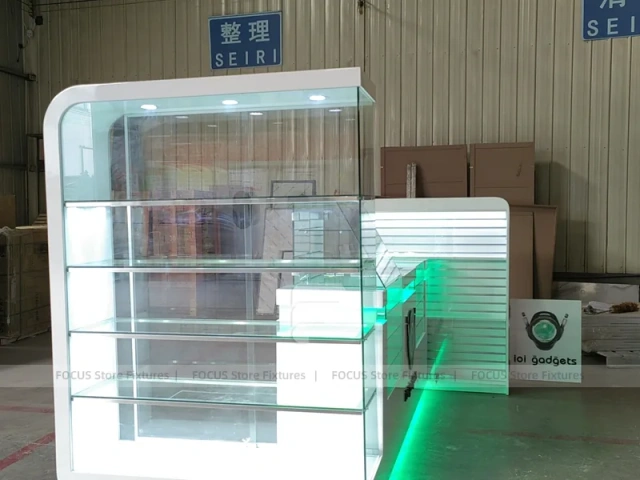 White Glass Phone Store Counter With Green LED