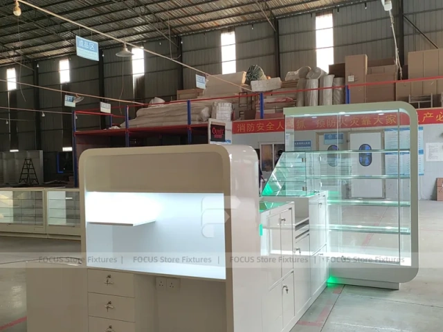 White Glass Phone Store Counter With Green LED