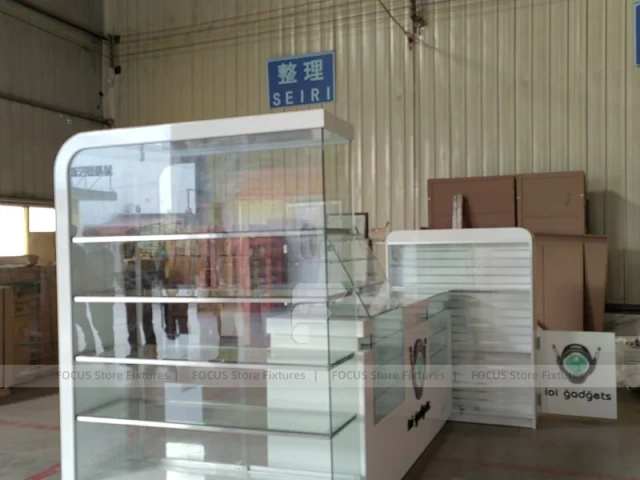 White Glass Phone Store Counter With Green LED