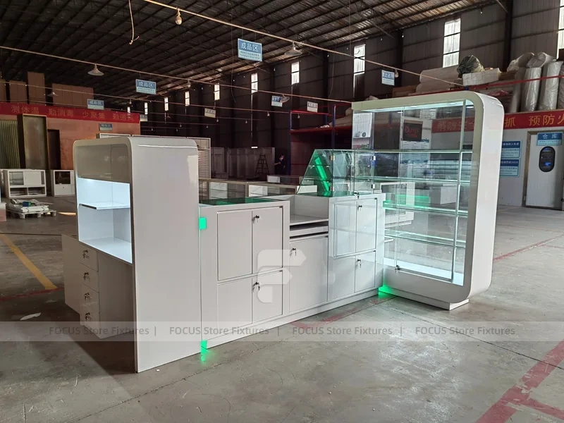 White Glass Phone Store Counter With Green LED