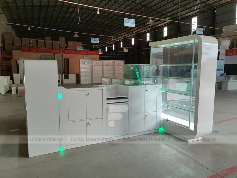 White Glass Phone Store Counter With Green LED