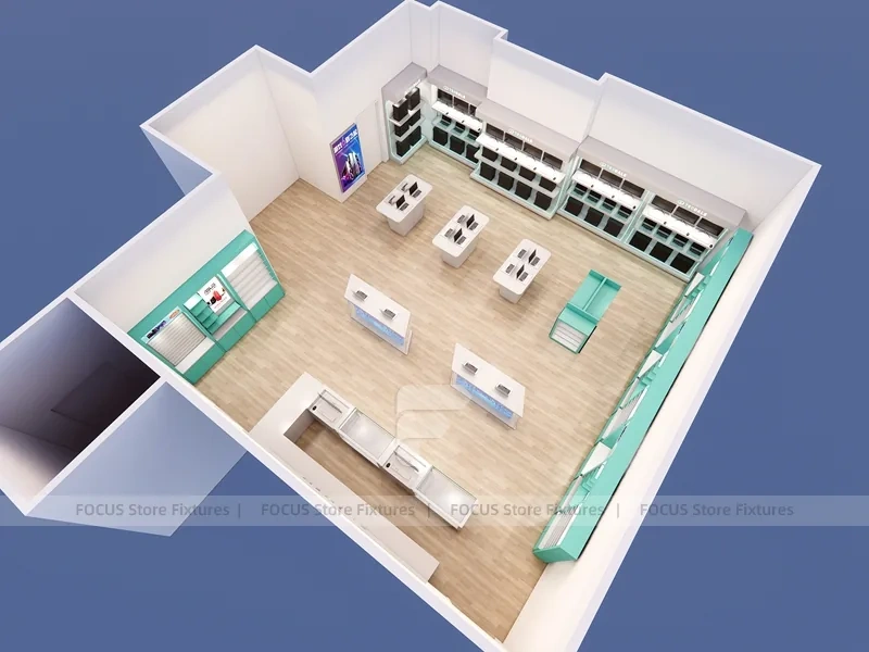 White Green Mobile Phone Store Interior
