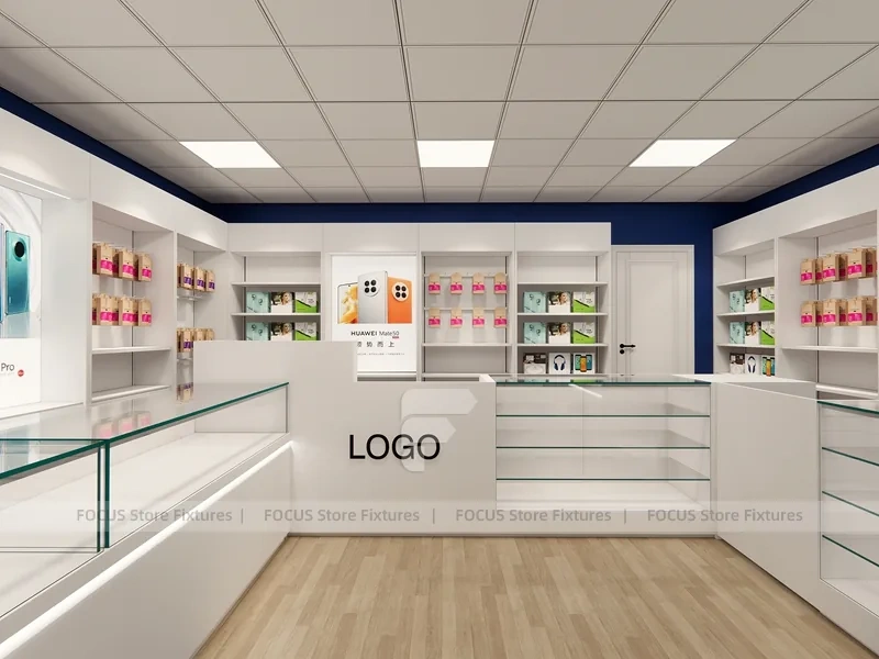 White Logo Mobile Phone Store Wall Display
