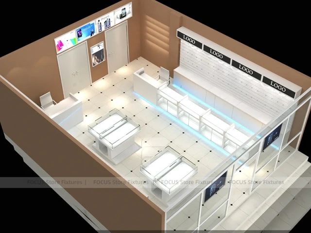 White Mobile Phone Store Floor Plan Rendering