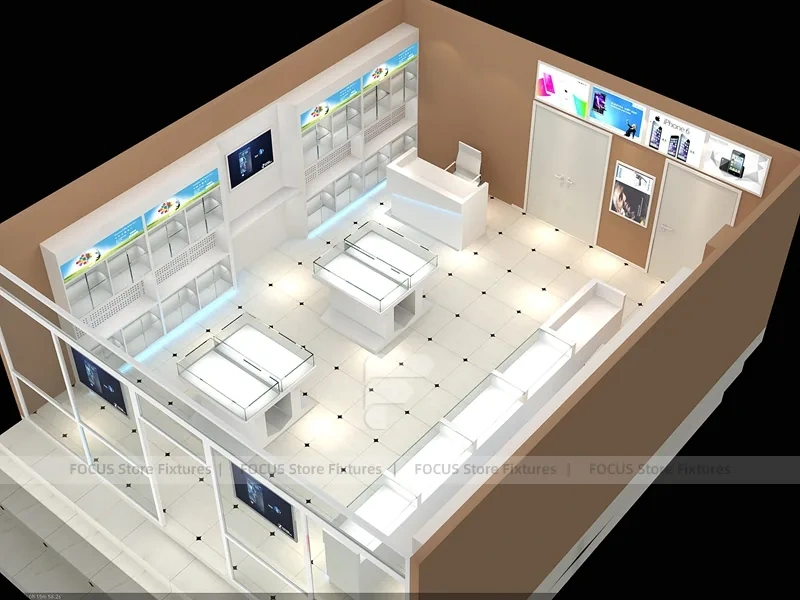 White Mobile Phone Store Floor Plan Rendering