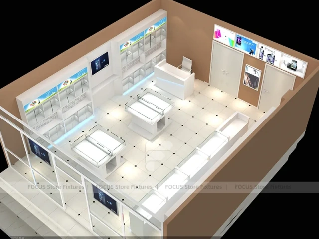 White Mobile Phone Store Floor Plan Rendering
