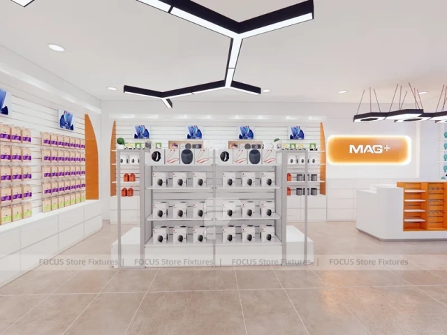 White Orange Mobile Phone Store Interior