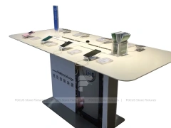 White Phone Demo Table With Charging Slots