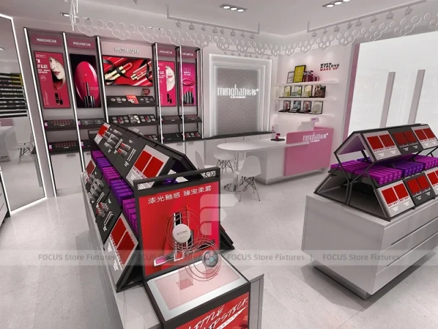 White Red Cosmetics Store with Angled Gondolas