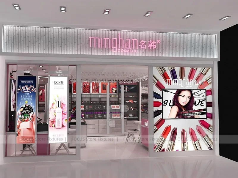 White Red Cosmetics Store with Angled Gondolas
