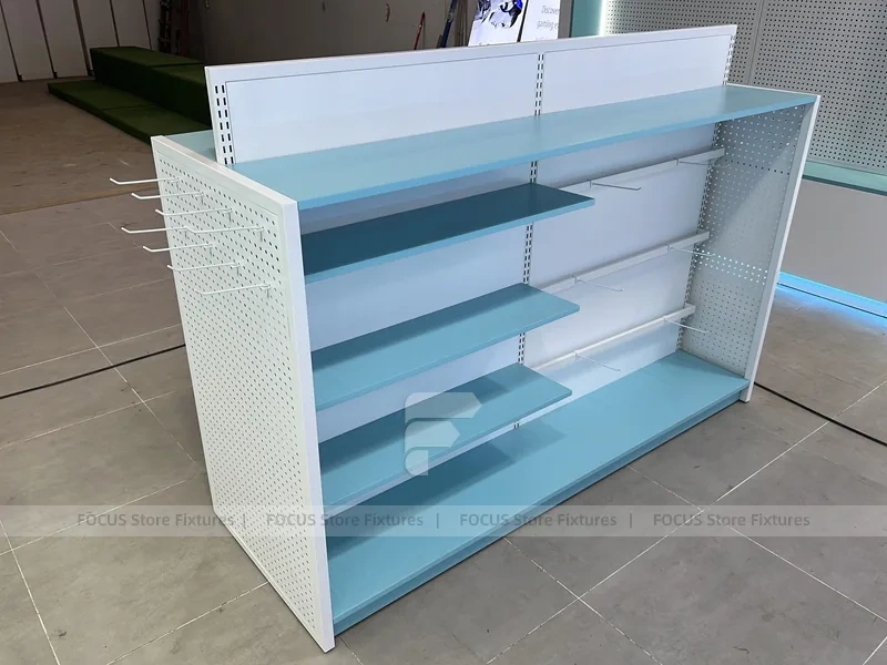White Turquoise Phone Gondola Shelving Unit