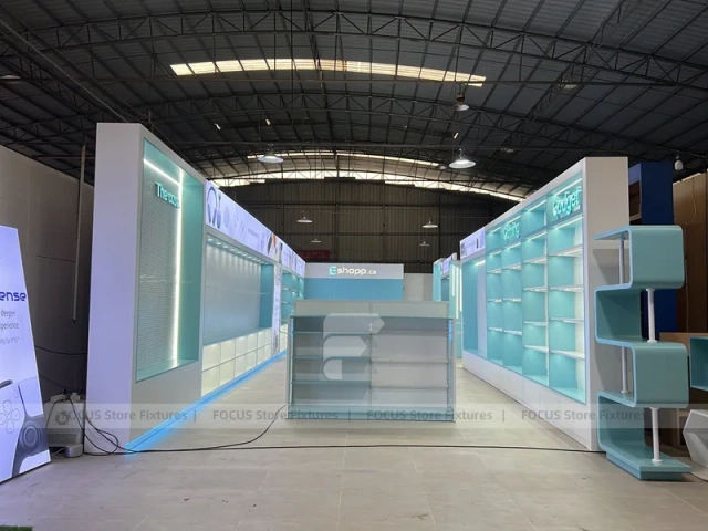 White Turquoise Phone Gondola Shelving Unit