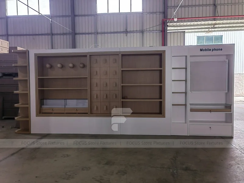 White Wood Mobile Phone Counter Fixture