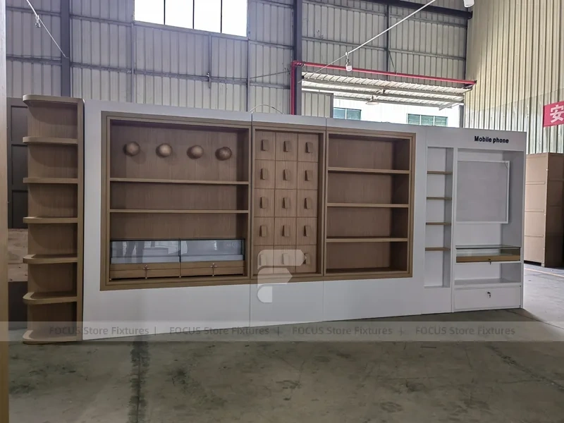White Wood Mobile Phone Counter Fixture