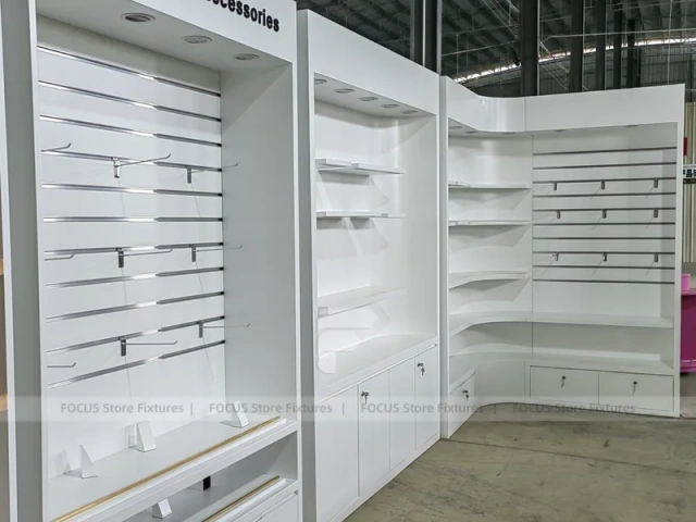 White Wood Mobile Phone Counter Fixture