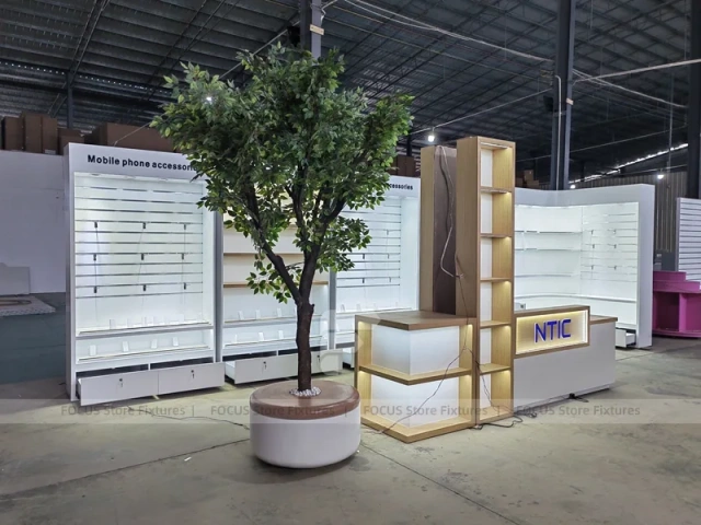 White Wood Mobile Phone Counter Fixture